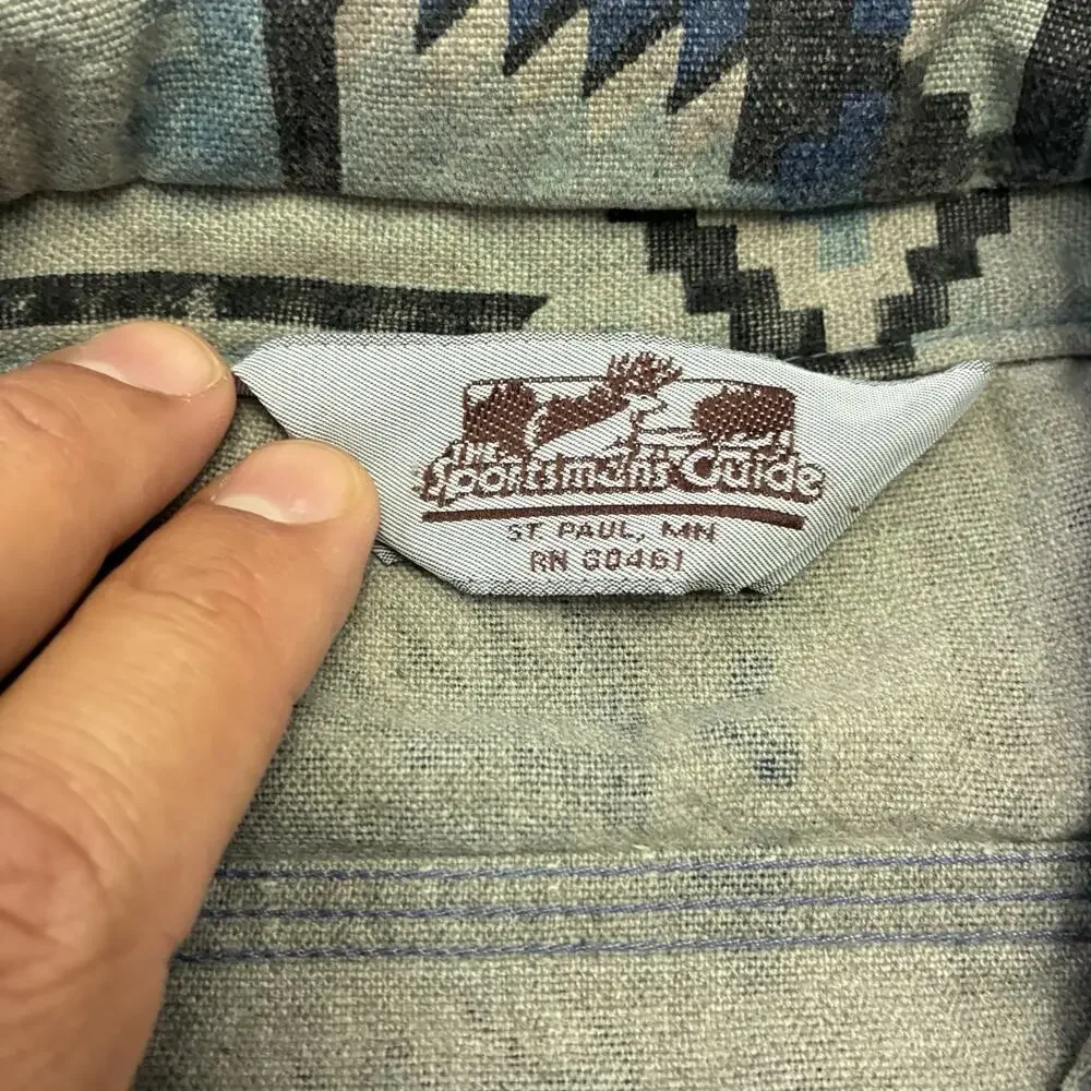 Vintage‎ The Sportsmans Guide Shirt Mens Medium M Blue Chamois Aztec Button Up